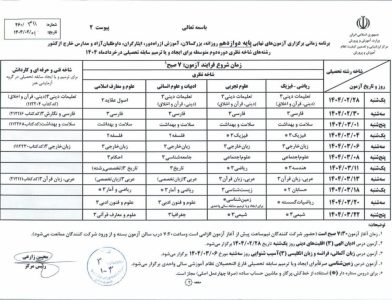 برنامه امتحانات نهایی خرداد ۱۴۰۴