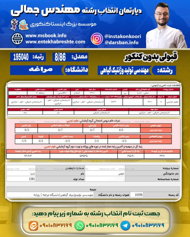 کارنامه قبولی ژنتیک گیاهی مراغه