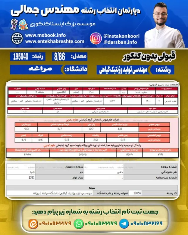 کارنامه قبولی ژنتیک گیاهی مراغه