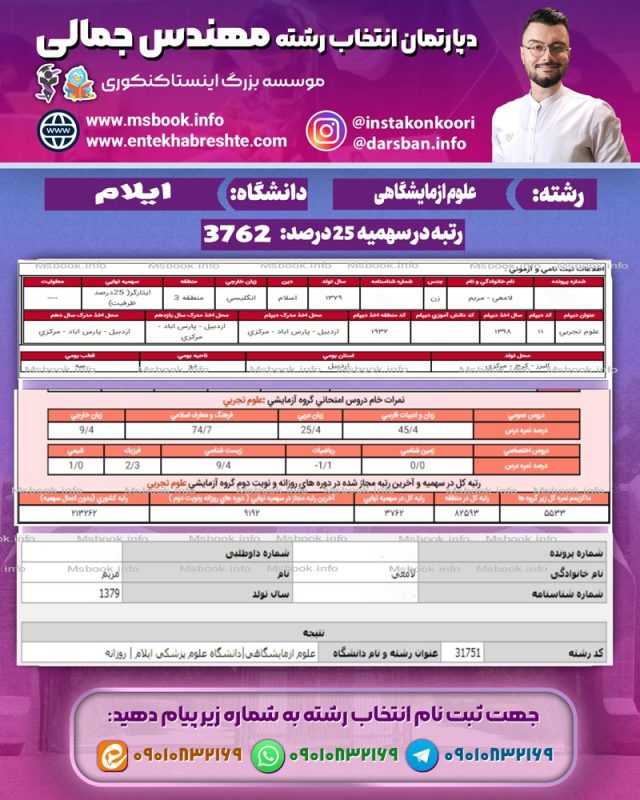 کارنامه قبولی علوم آزمایشگاهی ایلام