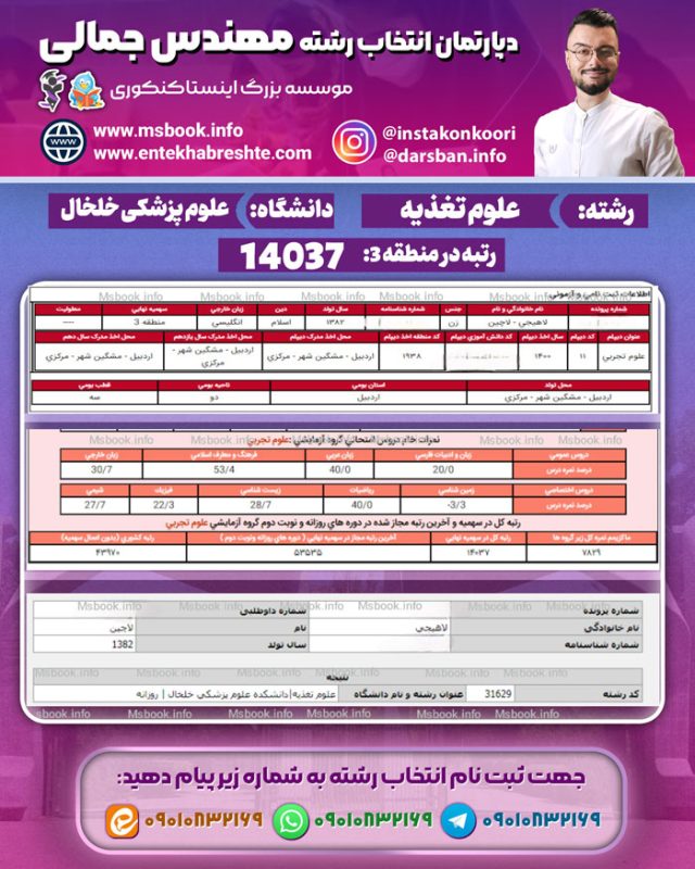 کارنامه قبولی علوم تغذیه روزانه